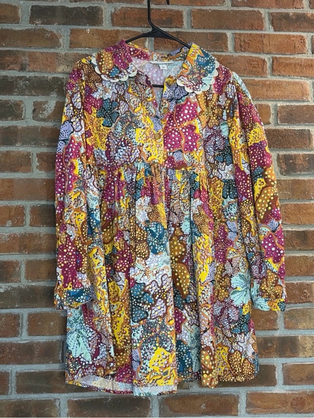 Kika Vargas Multicolor Floral Print Long Sleeve Mini Dress Size Small
